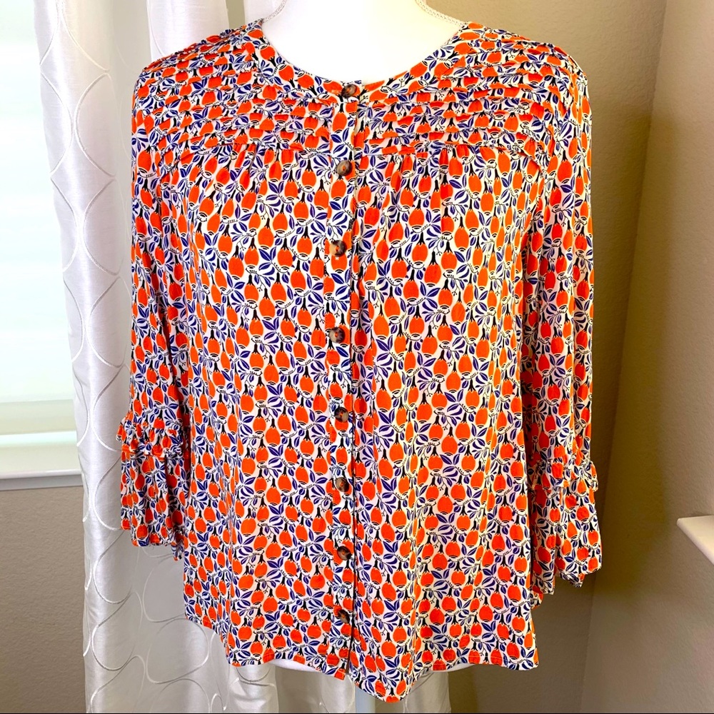 Maeve Anthropologie Orange & Blue Top Medium